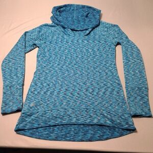 Athleta Tranquility Cowl Neck Pullover Space Dye Blue Fleece Lined Tunic S